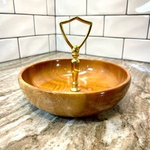 Vintage Oregon Myrtlewood Bowl Tray w/ Gold Handle 7" Wide Vintage MCM